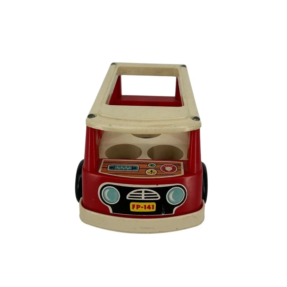 Vintage 1969 Fisher Price Little People Mini Bus 141 Red Toy Vehicle